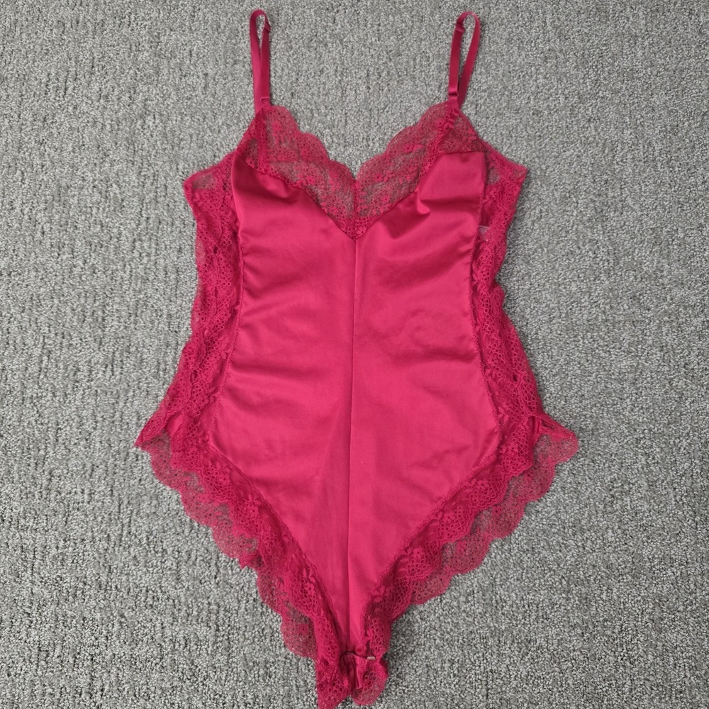 Vintage Warner's Lacies Red Lace Satin Bodysuit Teddy Lingerie Small 55988